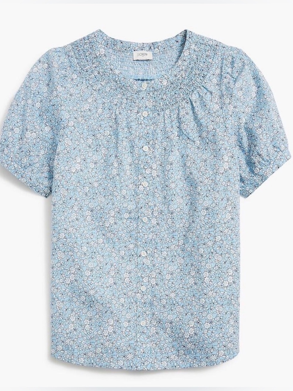 J.Crew Blue Floral Linen Blend Smocked Button Front Blouse NWT - Size XS